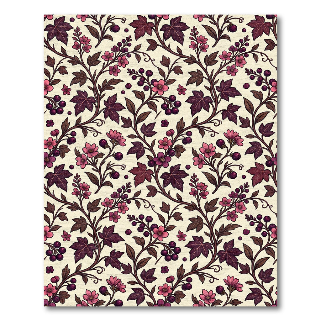 Dark Plum Floral Berry Botanical Tapestry Rug