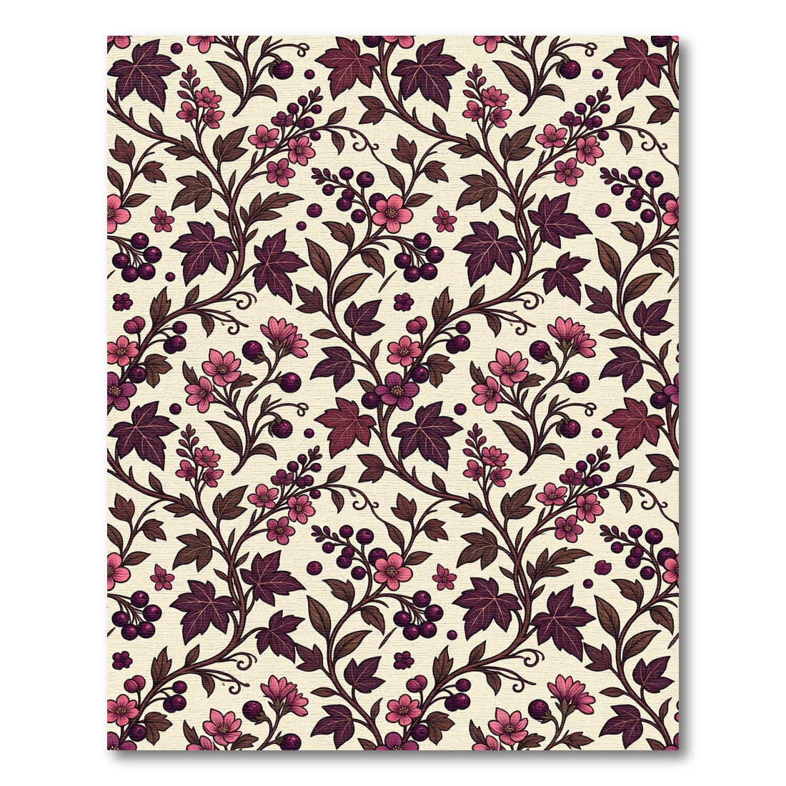 Dark Plum Floral Berry Botanical Tapestry Rug