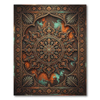 Antique Copper Teal Medallion Frame Rug