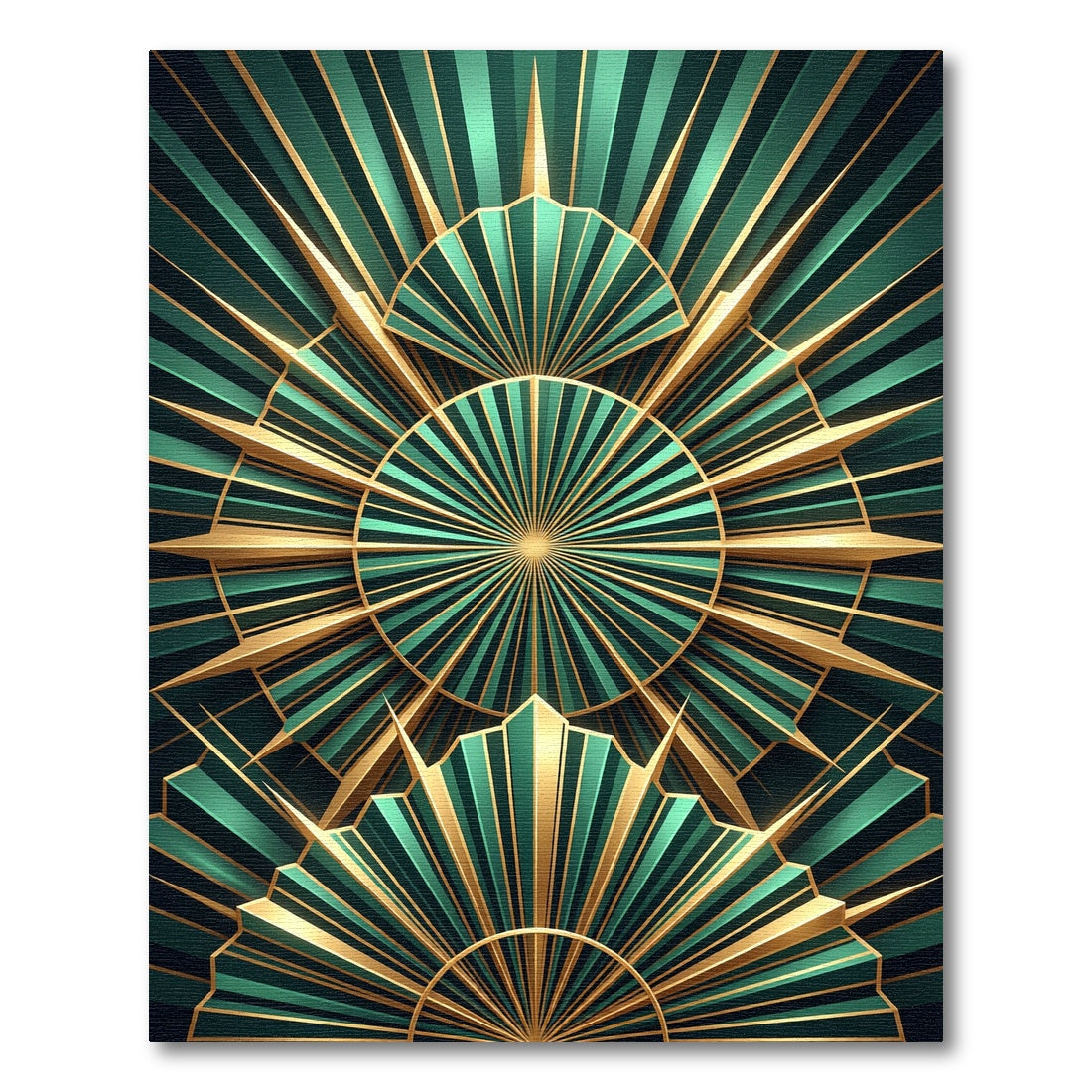 Emerald Gold Art Deco Sunburst Rug