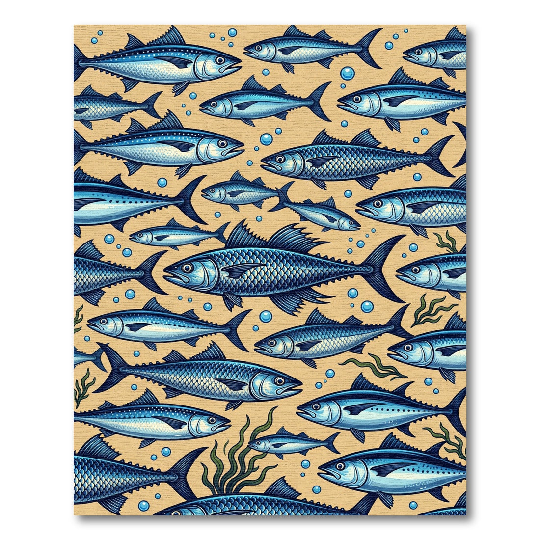 Blue Fish School Repeating Design Rug