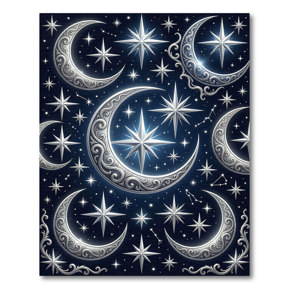 Celestial Silver Crescent Moon Starry Night Rug