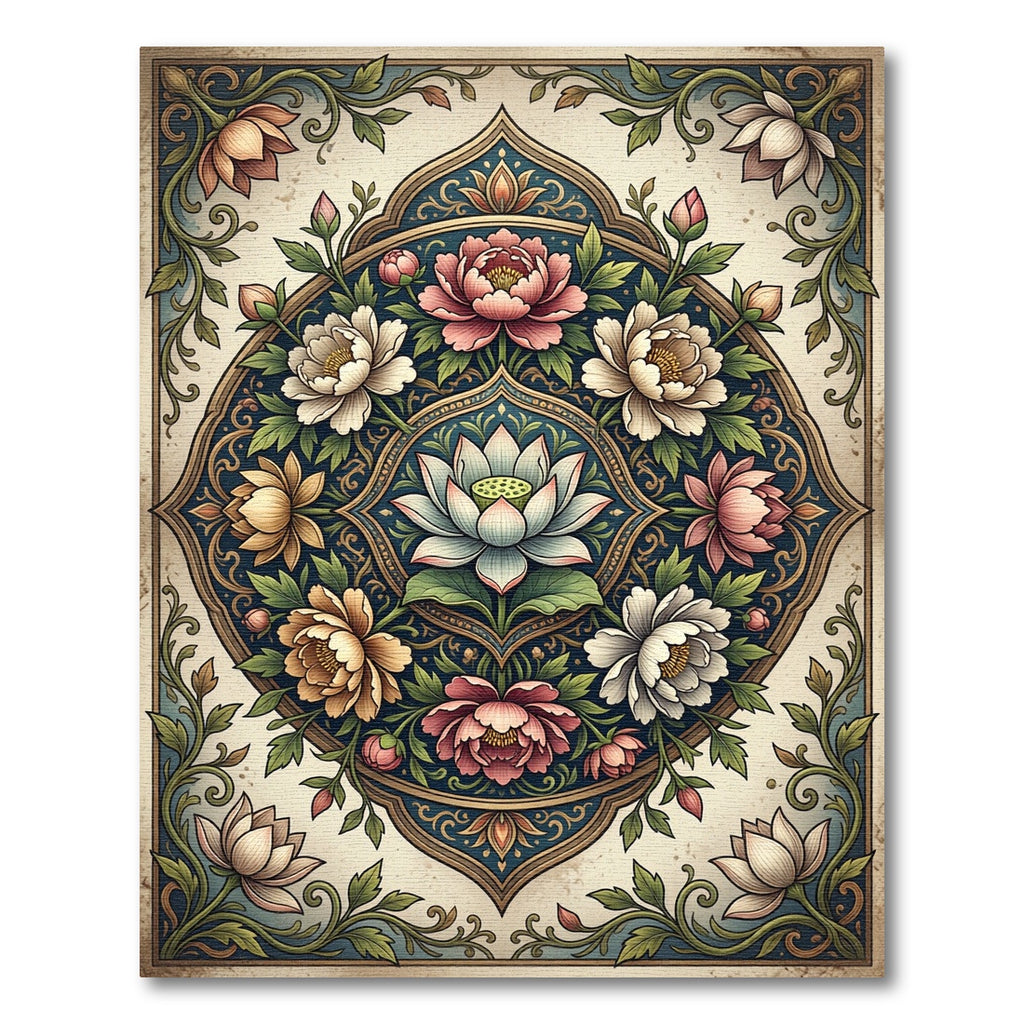 Elegant Floral Medallion Lotus Blossom Rug