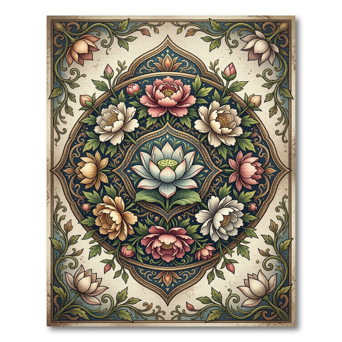 Elegant Floral Medallion Lotus Blossom Rug