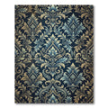 Deep Blue Golden Floral Damask Rug