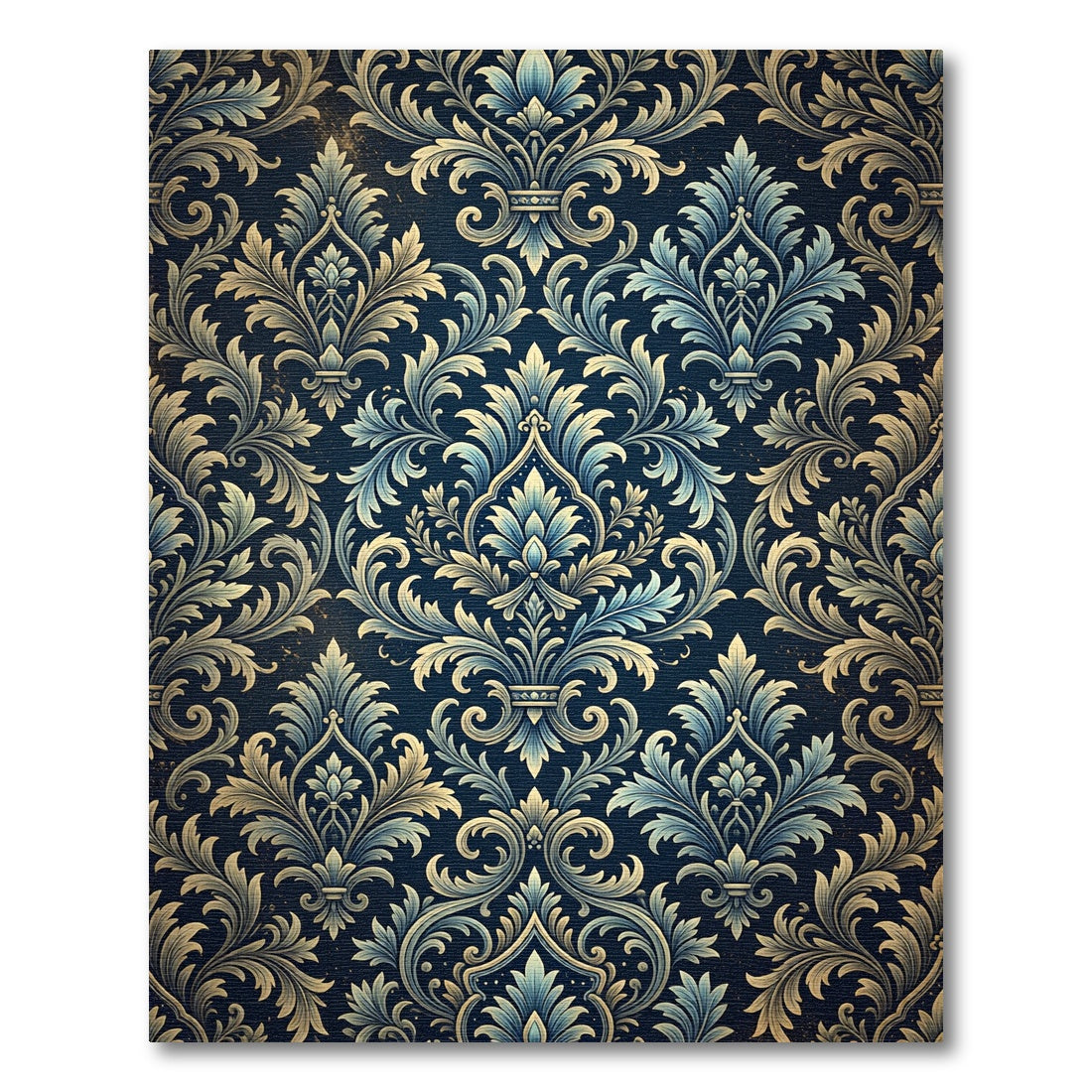 Deep Blue Golden Floral Damask Rug