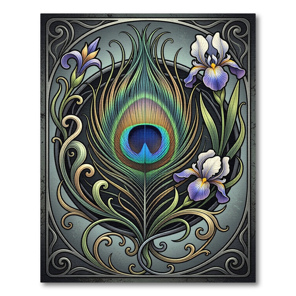 Art Nouveau Peacock Feather Iris Floral Rug