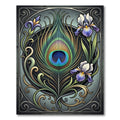 Art Nouveau Peacock Feather Iris Floral Rug
