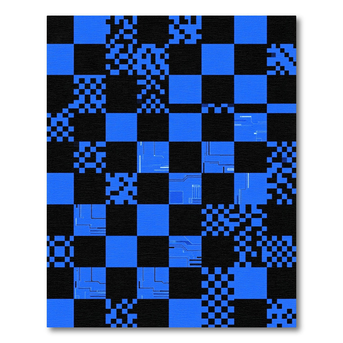 Electric Blue Geometric Digital Grid Rug