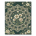 Elegant Floral Lace Medallion Dark Green Rug