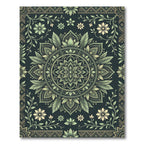 Sage Green Floral Art Deco Mandala Rug