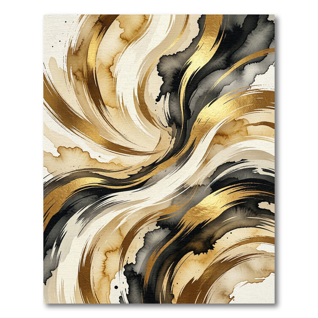 Golden Abstract Swirls Fluid Ink Art Rug