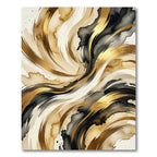 Golden Abstract Swirls Fluid Ink Art Rug