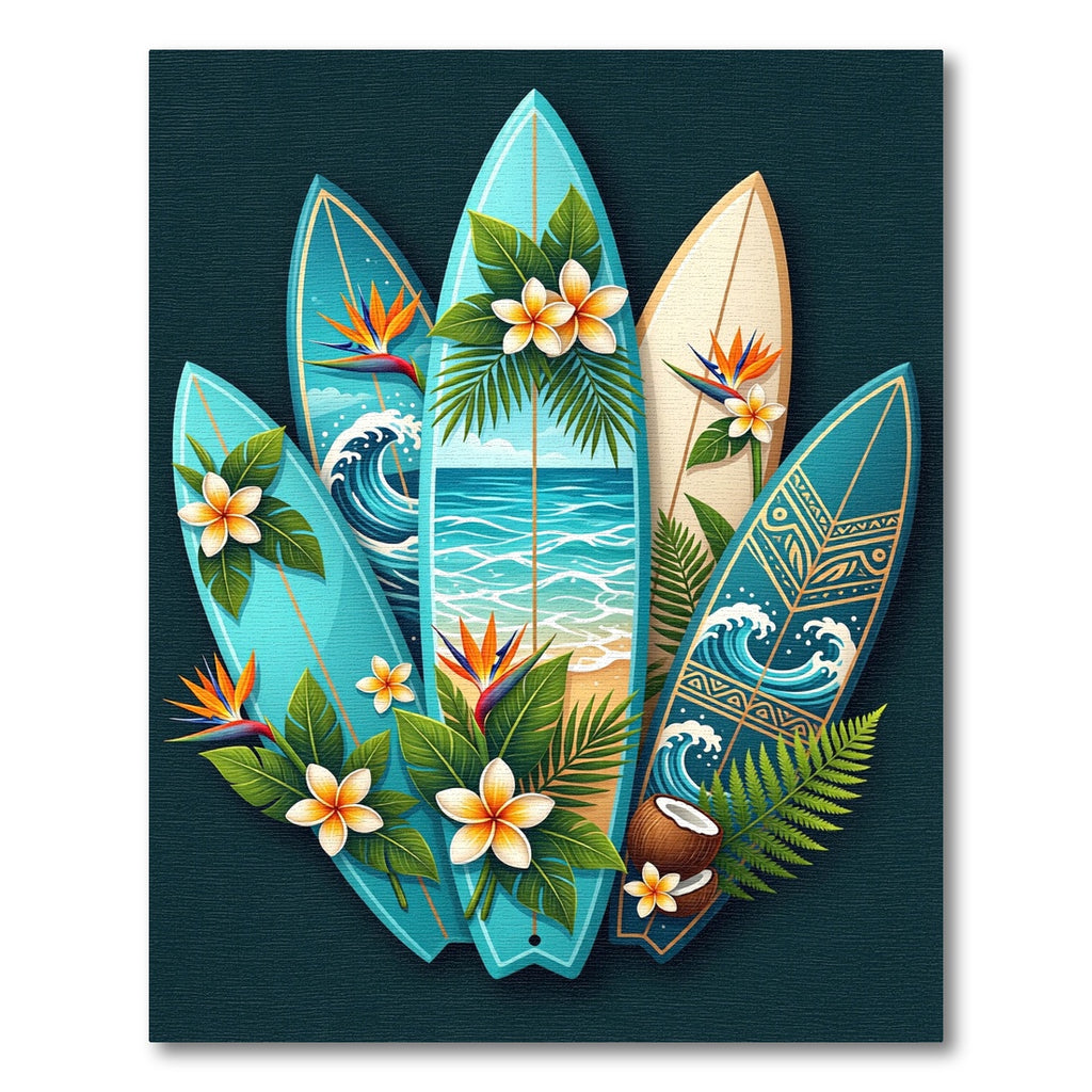 Tropical Surfboard Floral Beach Artwork Rug