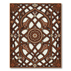 Ornate Walnut Lattice with Floral Medallion Rug