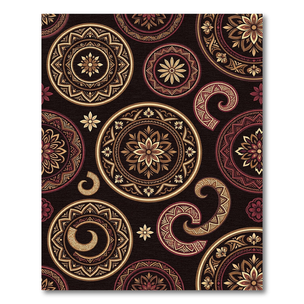 Elegant Gold Maroon Medallion Swirl Rug