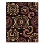 Elegant Gold Maroon Medallion Swirl Rug