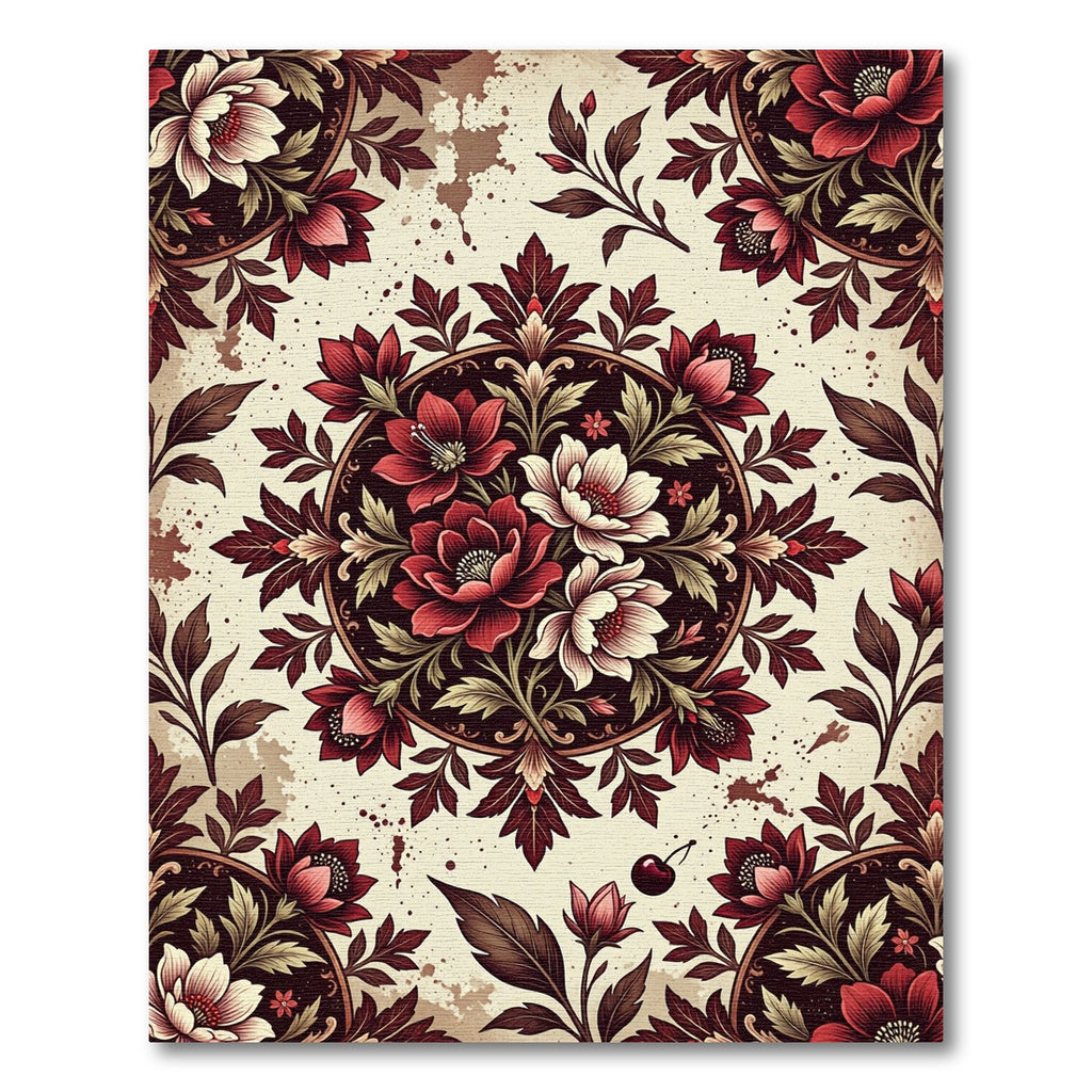 Vibrant Red Floral Medallion Arrangement Rug