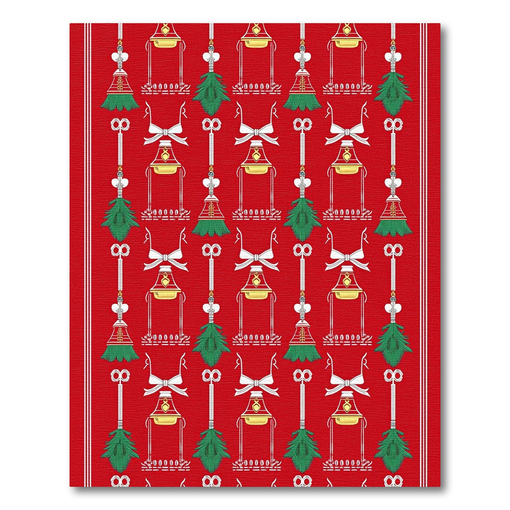 Crimson Green Tassel Bell Collage Rug