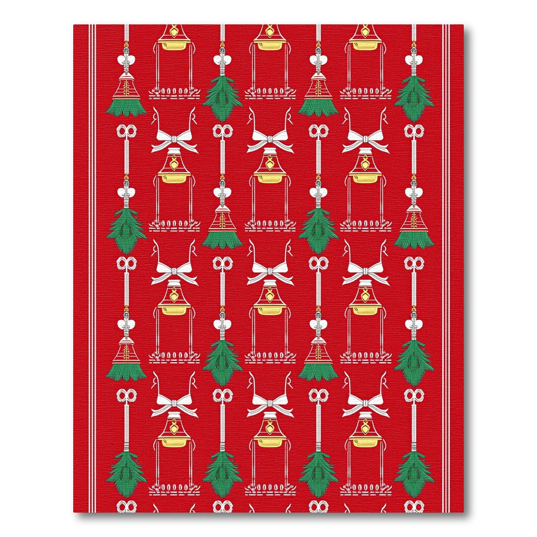 Crimson Green Tassel Bell Collage Rug