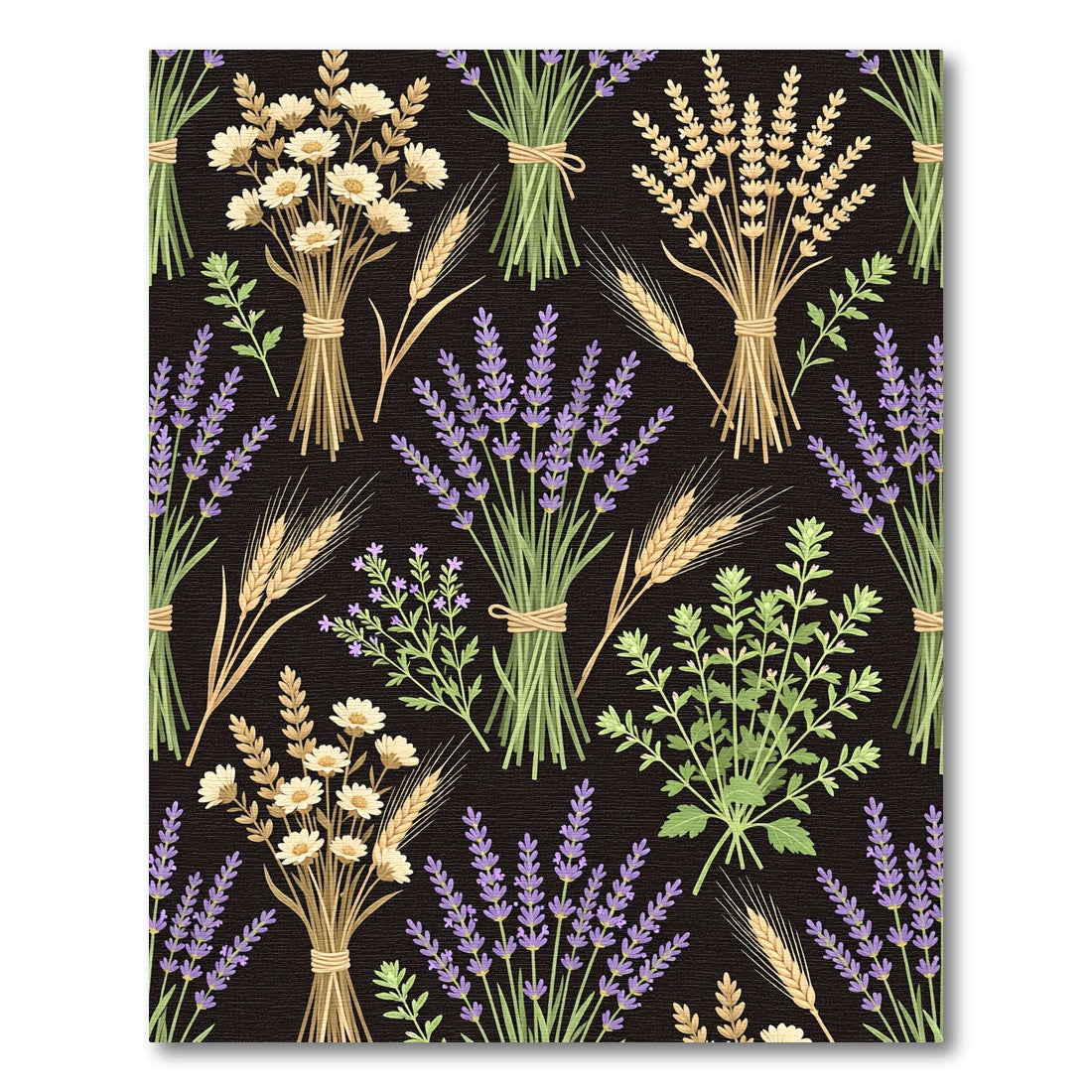Botanical Lavender Wheat Floral Black Meadow Rug