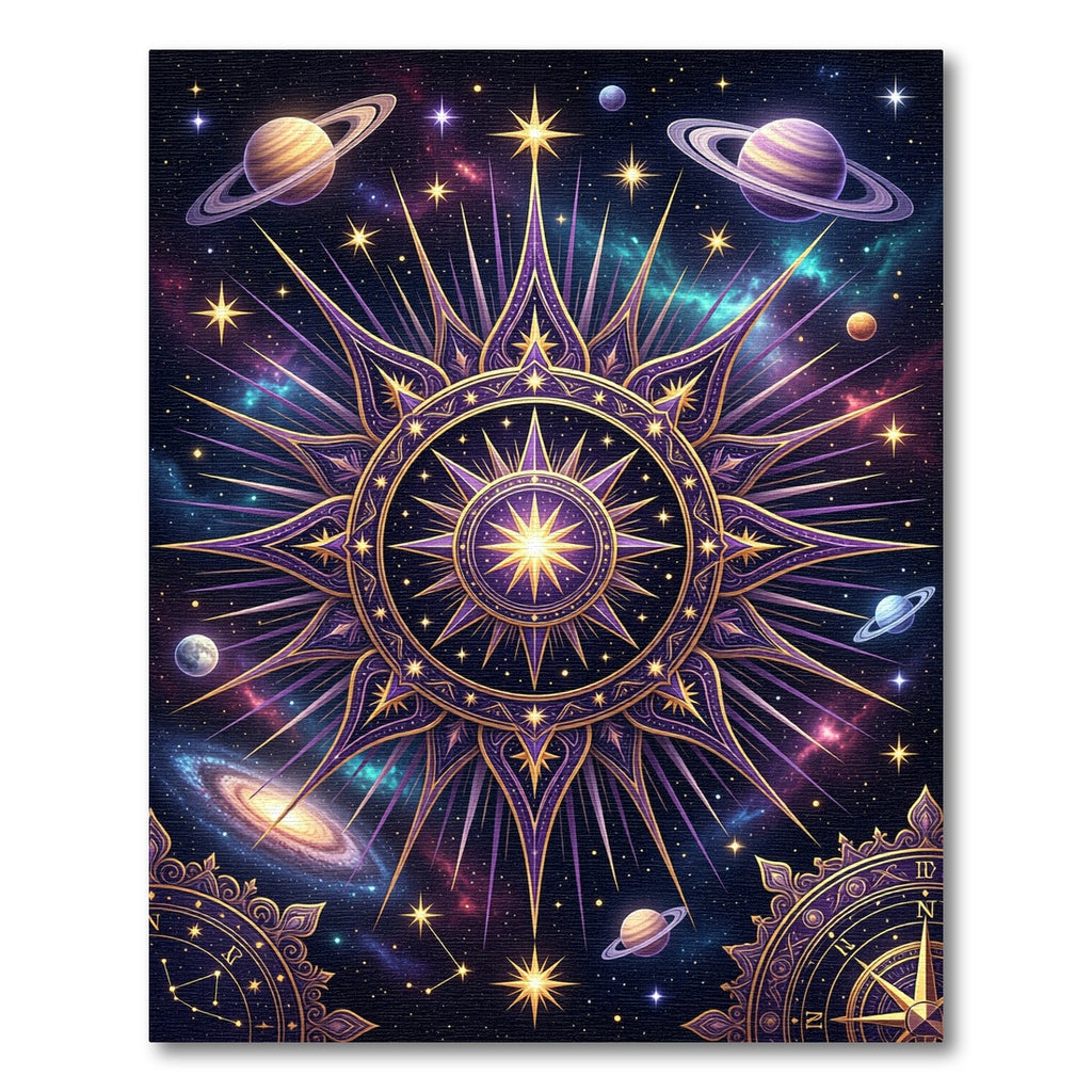 Celestial Gold Purple Galaxy Medallion Rug