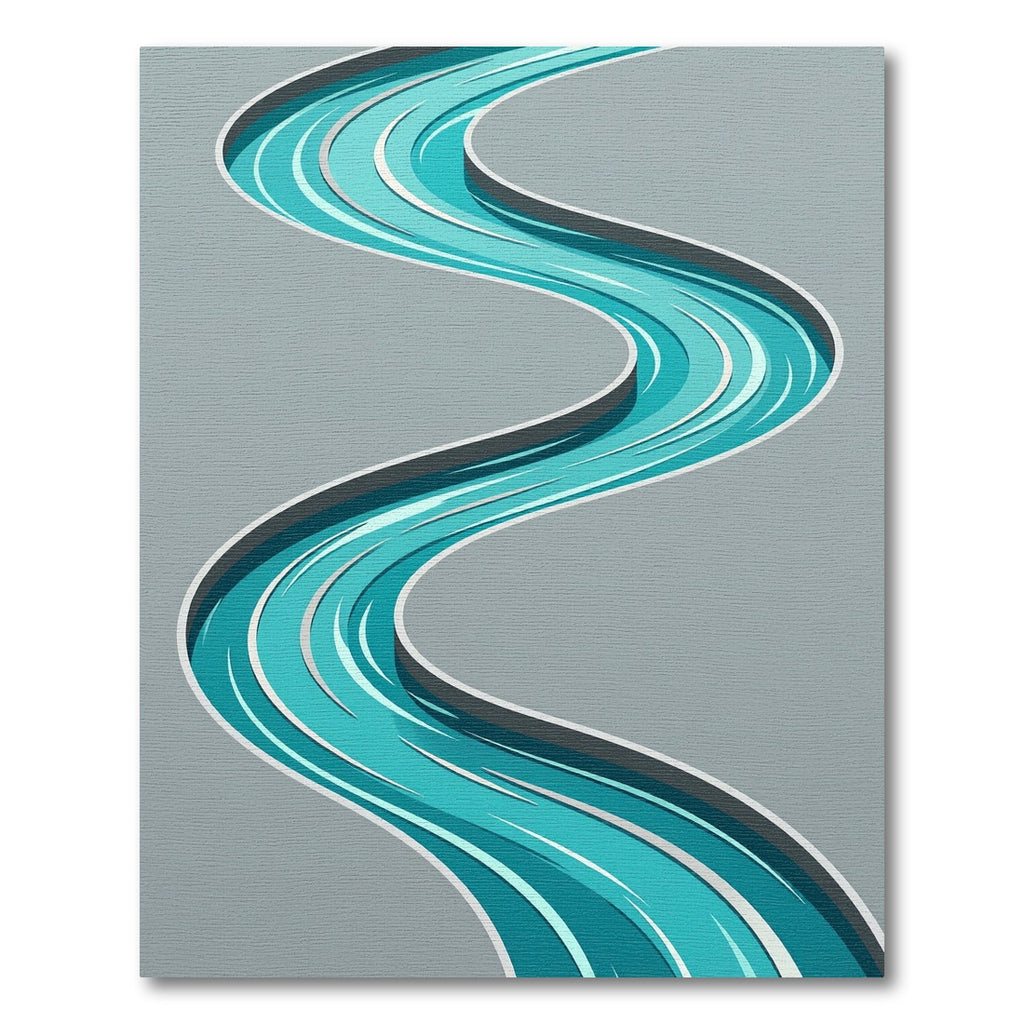 Modern Teal Abstract Wavy Flowing River Rug