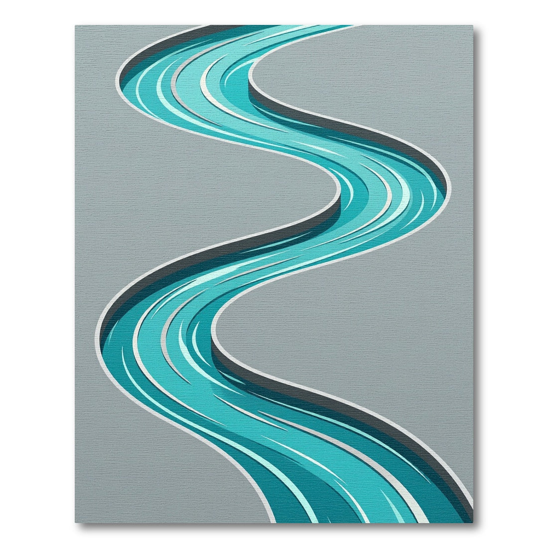 Modern Teal Abstract Wavy Flowing River Rug