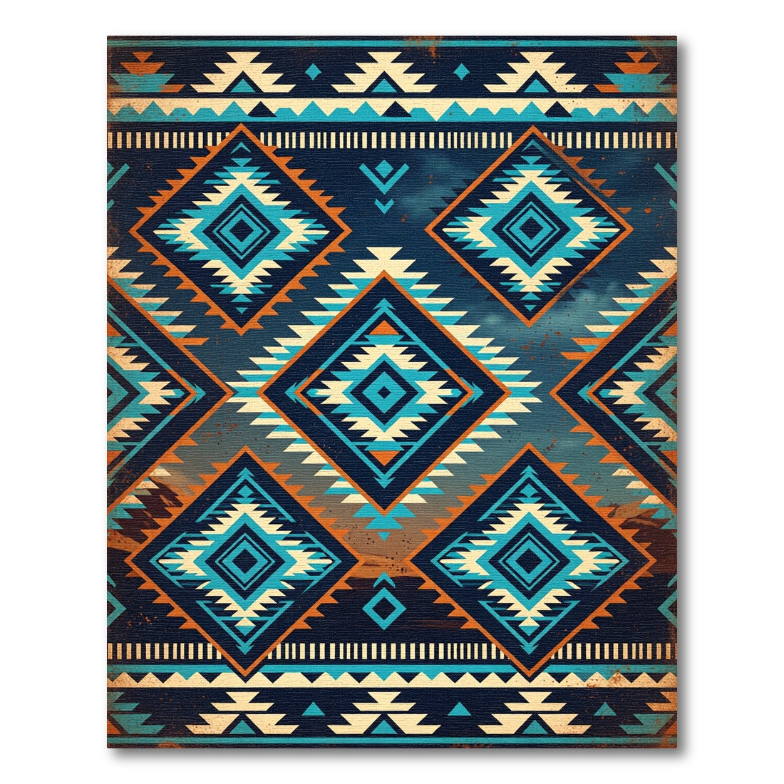Deep Blue Orange Diamond Tribal Rug