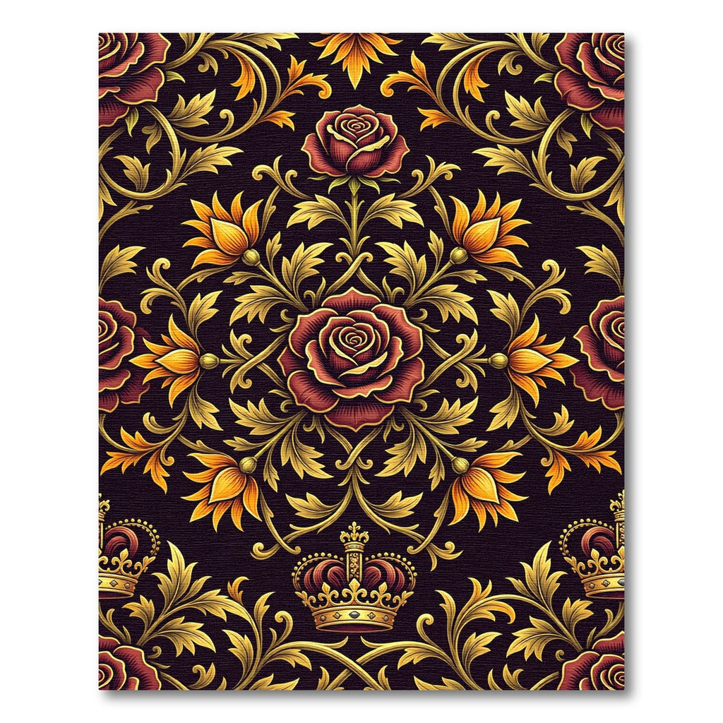Regal Red Rose Golden Crown Ornament Rug