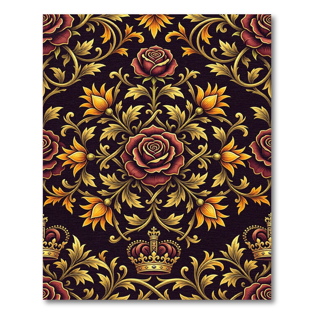 Regal Red Rose Golden Crown Ornament Rug