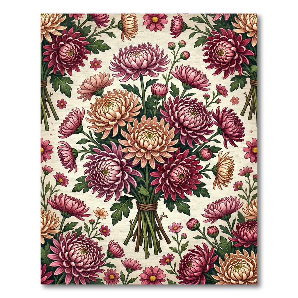 Elegant Blush and Burgundy Chrysanthemum Floral Rug
