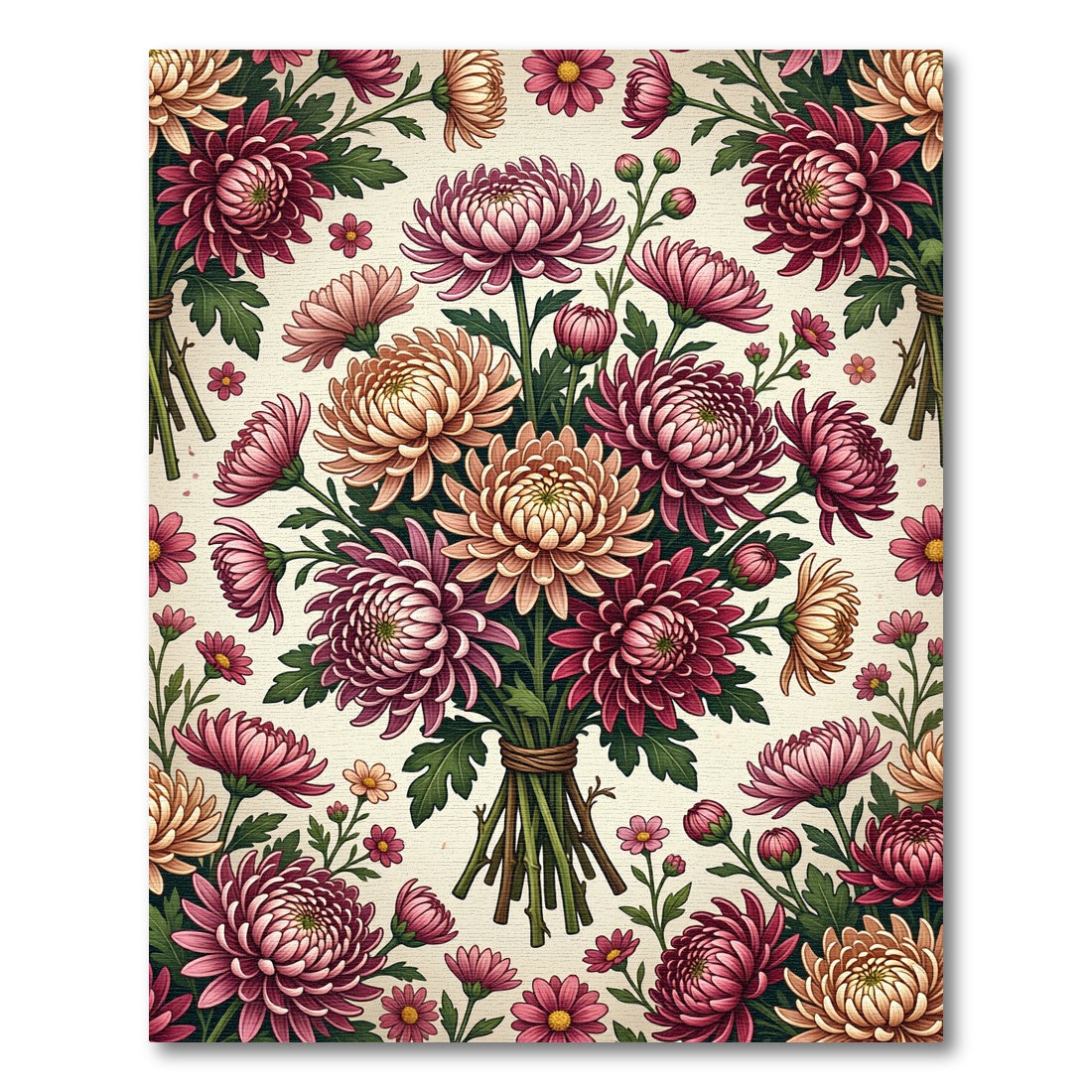 Elegant Blush and Burgundy Chrysanthemum Floral Rug