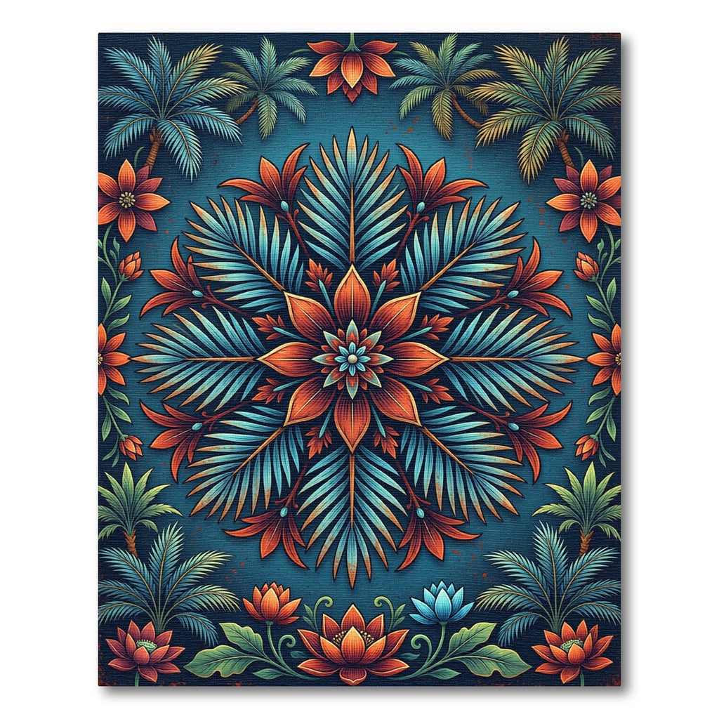 Vibrant Tropical Floral Medallion Art Rug