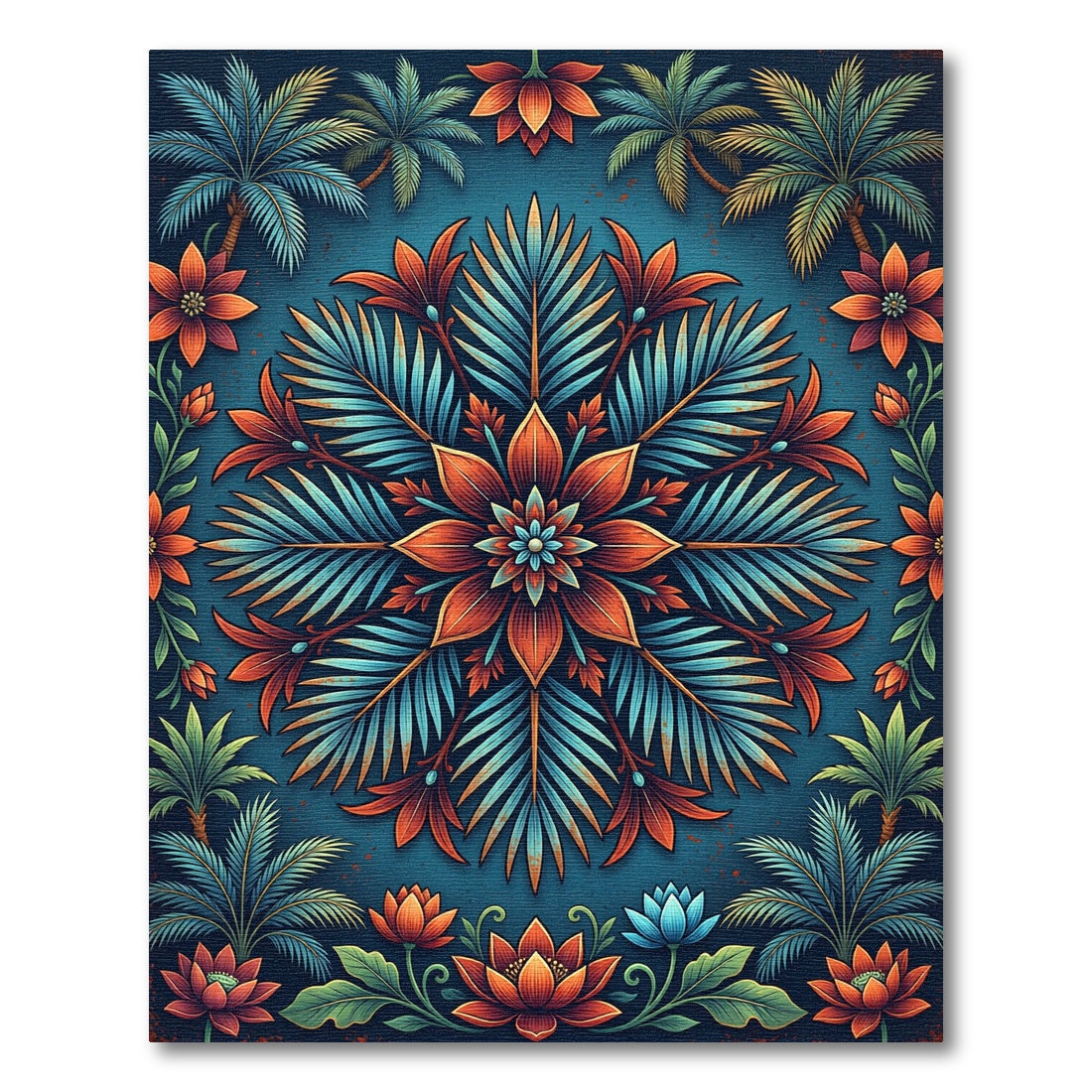 Vibrant Tropical Floral Medallion Art Rug