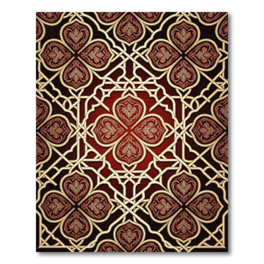 Crimson Gold Quatrefoil Geometric Rug
