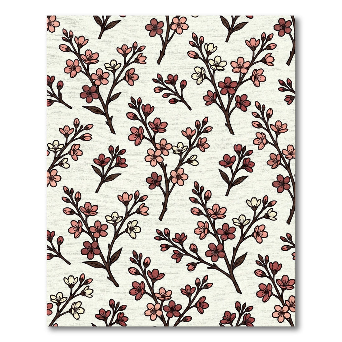 Pink Blossom Branch Repeating Pattern Rug