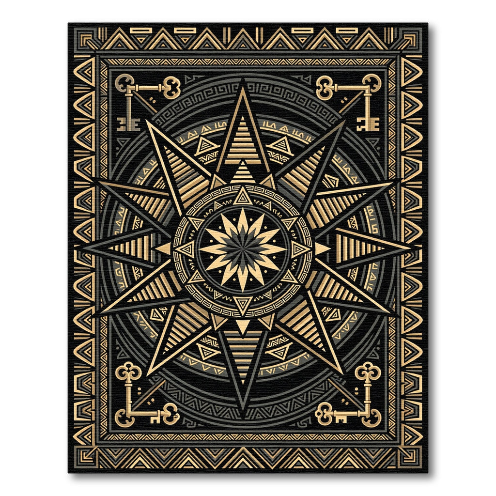 Golden Celestial Geometric Star Key Rug