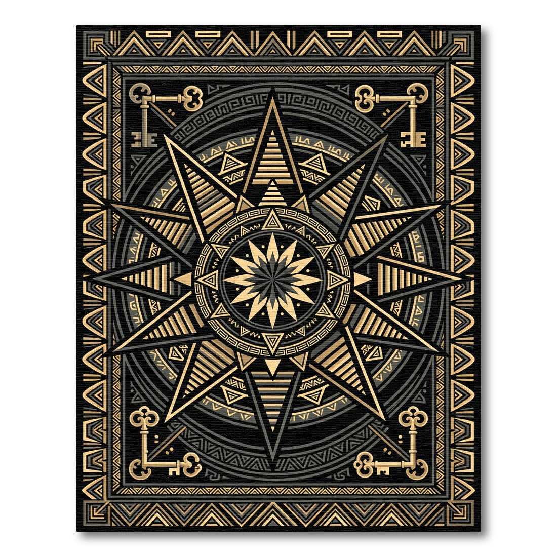 Golden Celestial Geometric Star Key Rug