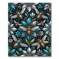 Elegant Teal Blue Honeybee Floral Garden Rug