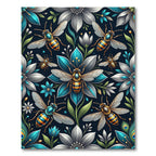 Elegant Teal Blue Honeybee Floral Garden Rug