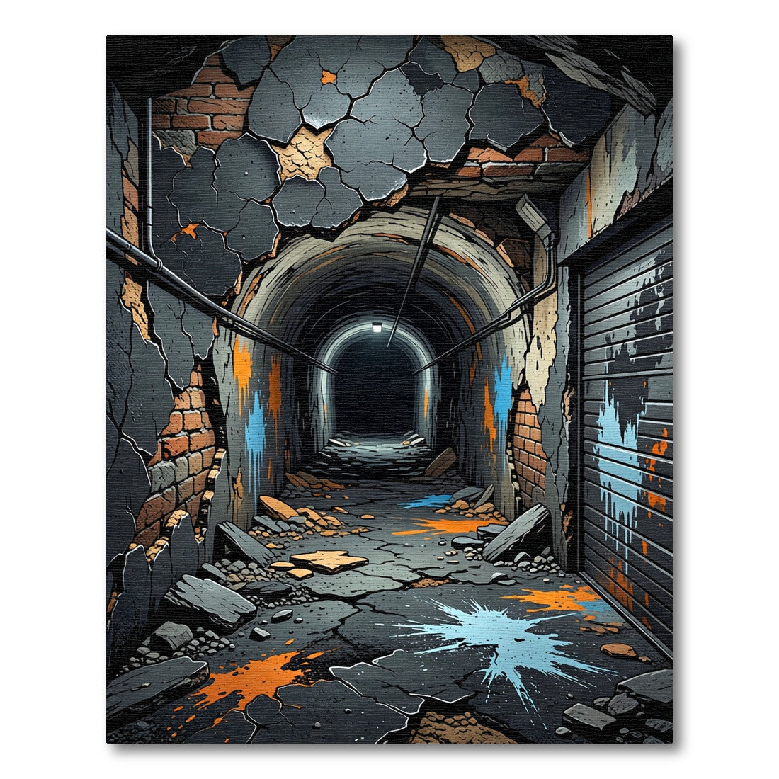 Gritty Tunnel Orange Blue Splatter Rug