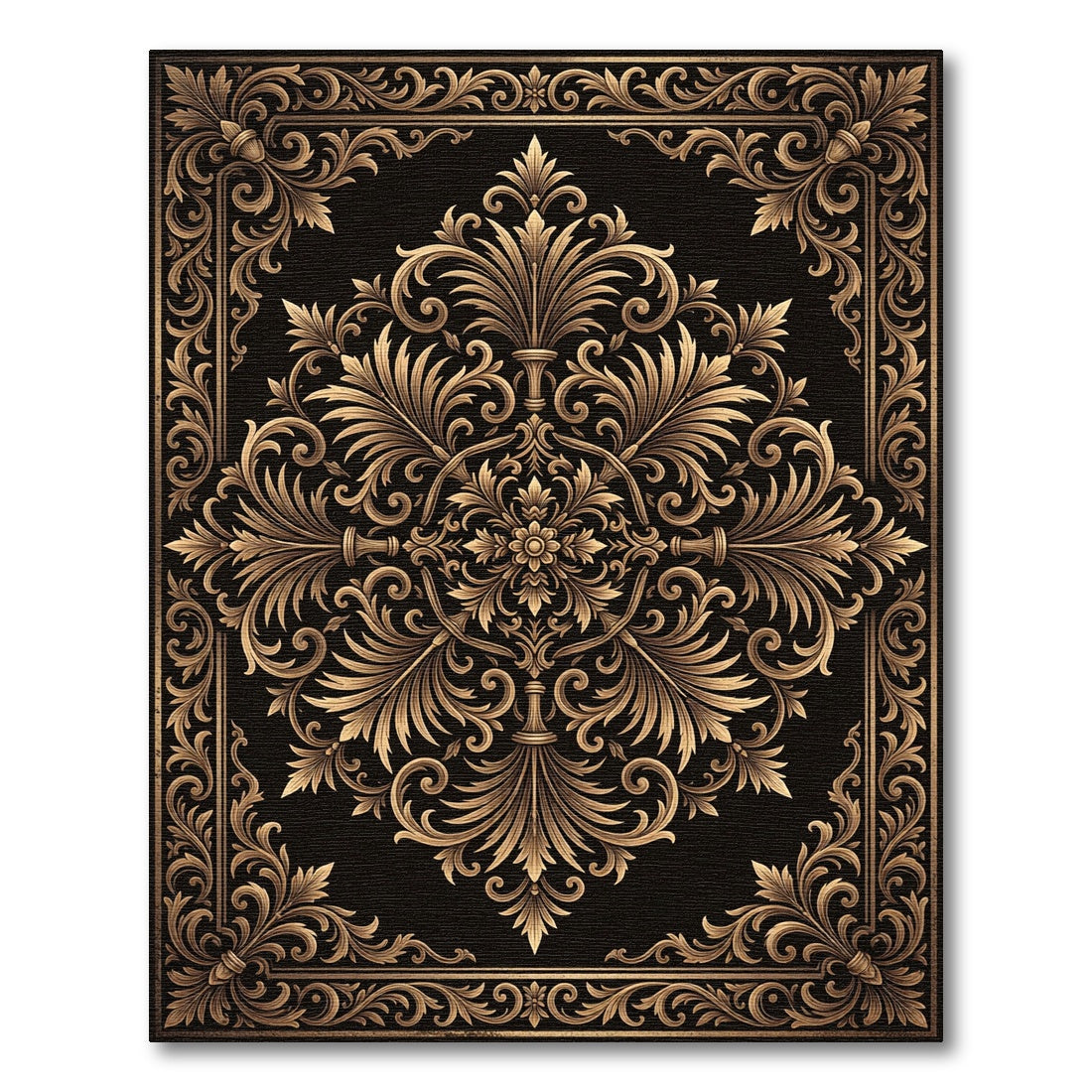 Ornate Gold Filigree Damask Scroll Rug