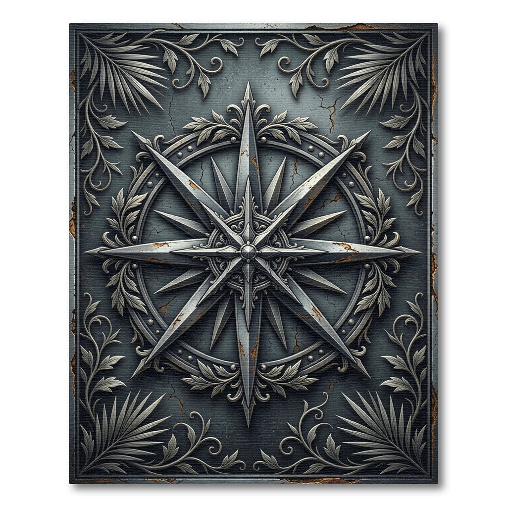 Metallic Silver Compass Star Plaque Rug