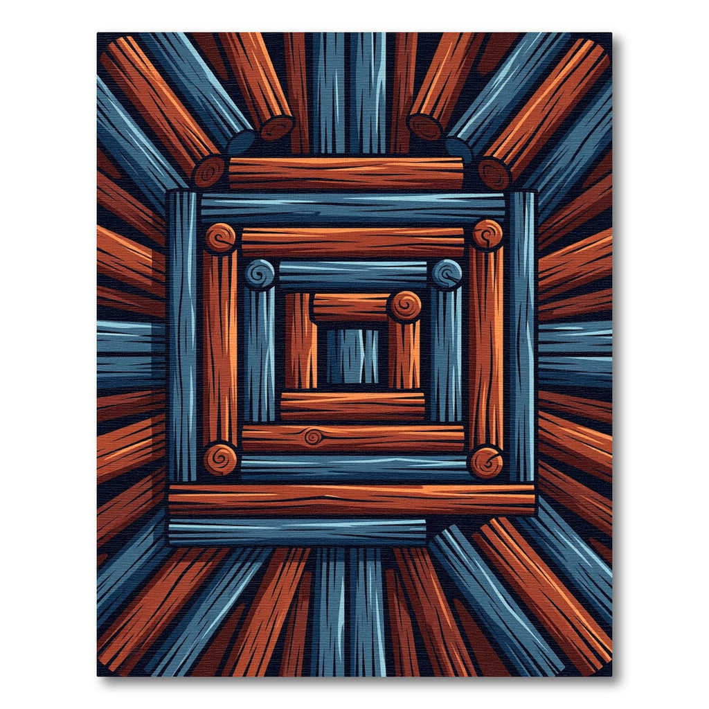 Geometric Rustic Blue and Copper Logs Rug