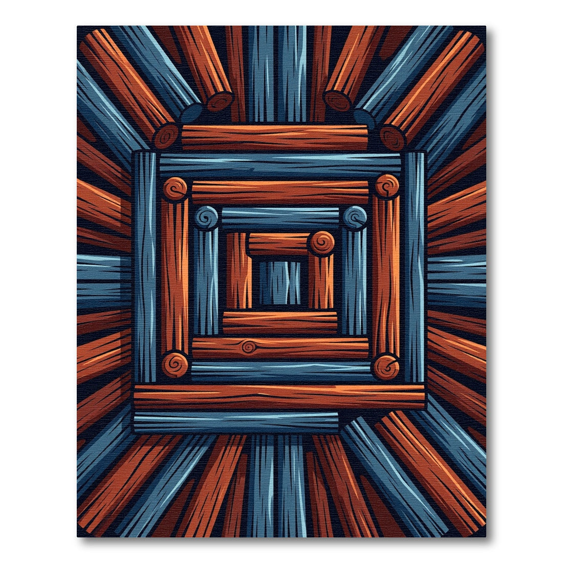 Geometric Rustic Blue and Copper Logs Rug