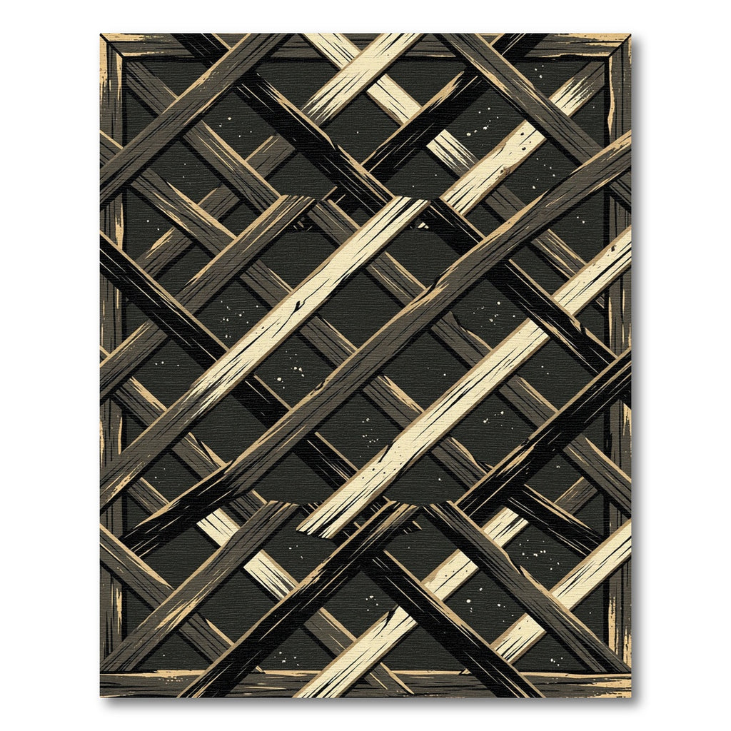 Rustic Ebony Wood Lattice Abstract Art Rug