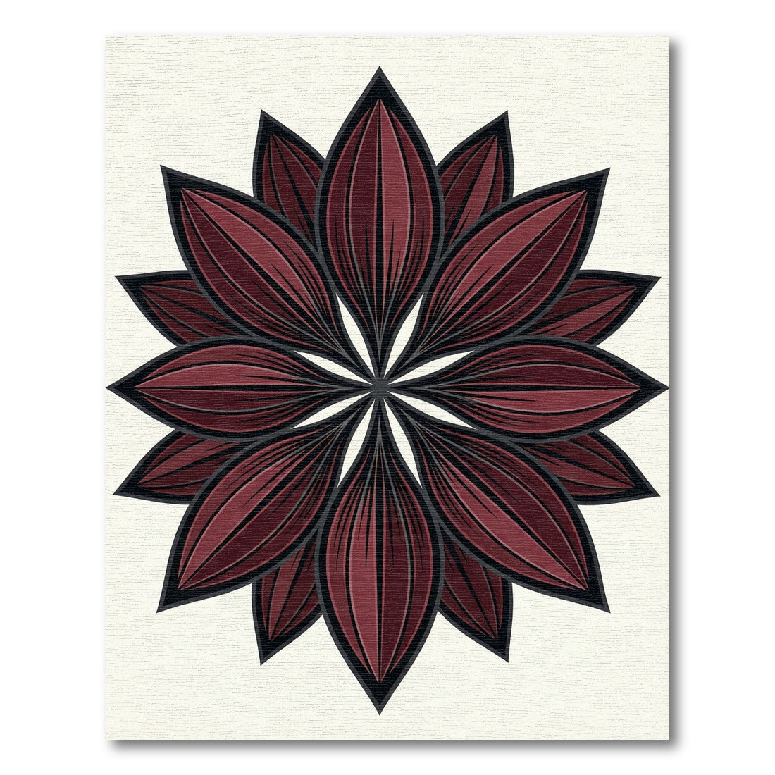 Dark Maroon Symmetrical Petal Mandala Rug