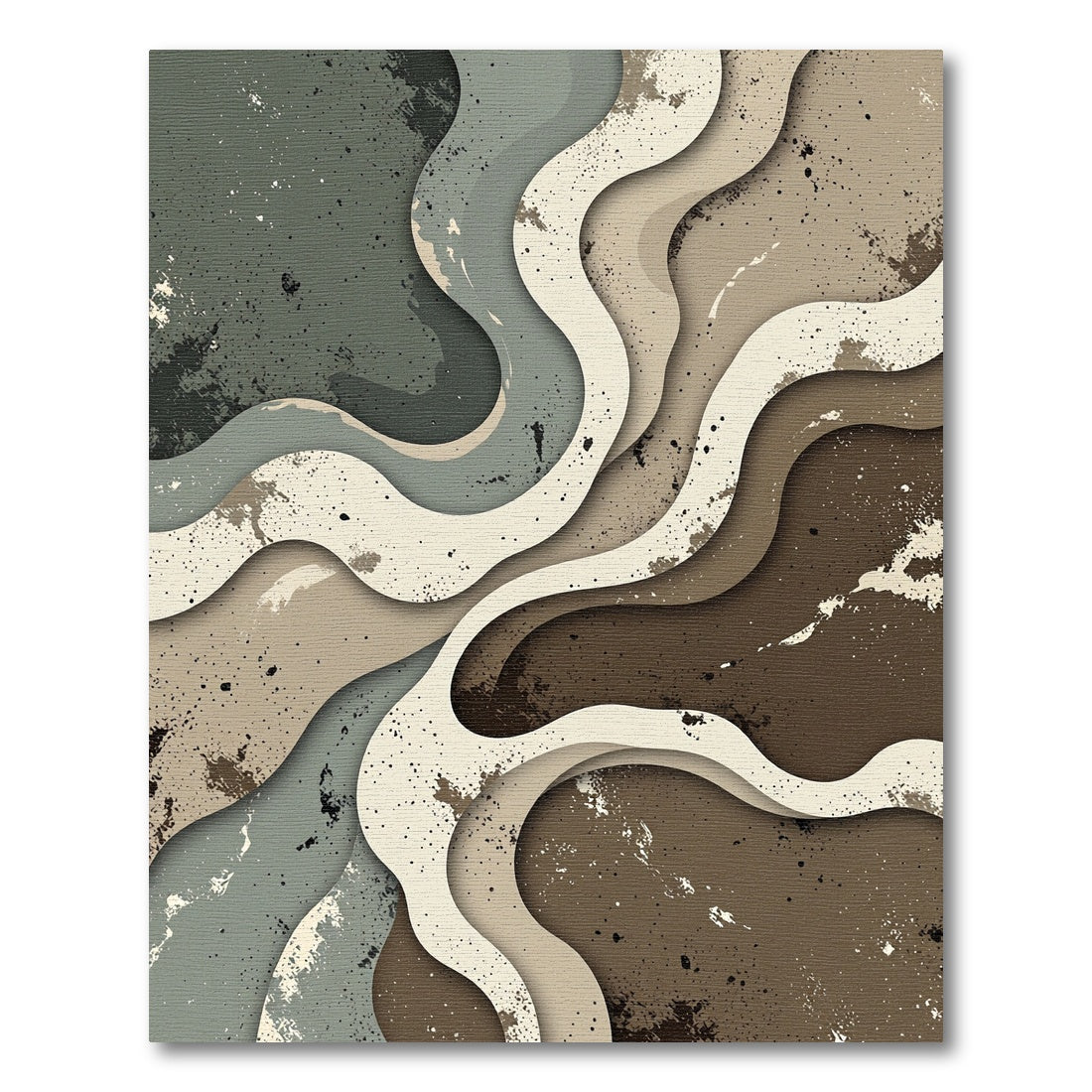 Abstract Earth Tone Wavy Layered Art Rug