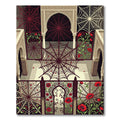 Crimson Red Spiderweb Floral Arch Rug